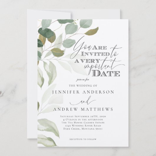 Invitation Mariage élégant de succulente verdure d'eucalyptus (Devant)
