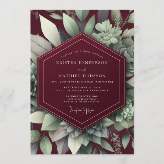 Invitation Mariage Élégant de Succulentes (Devant)