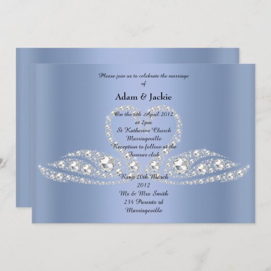 Invitation MARIAGE ÉLÉGANT DE SWAN EN Diamant BLEU (Devant / Derrière)