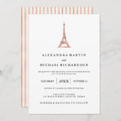 Invitation Mariage élégant de Tour Eiffel d'or rose de Faux (Devant / Derrière)