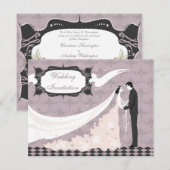 Invitation Mariage élégant de vecteur de jeune mariée et de (Devant / Derrière)