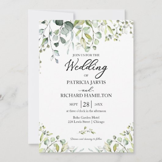 Invitation Mariage Élégant de Verdure d'Eucalyptus (Devant)
