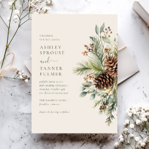 Invitation Mariage Élégant de Verdure d'Hiver Pin