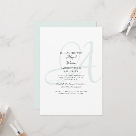 Invitation Mariage Élégant de Verre de Mer Initial (Devant/Arrière en situation)