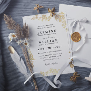 Invitation Mariage élégant dentelle florale rustique or moder