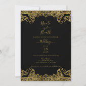 Invitation Mariage Élégant Dentelle Noir et Or (Devant)