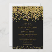 Invitation Mariage élégant des Faux d'or noir Foil Confetti (Devant)