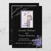 Invitation Mariage élégant des Roses de papillon d'argent et  (Devant / Derrière)