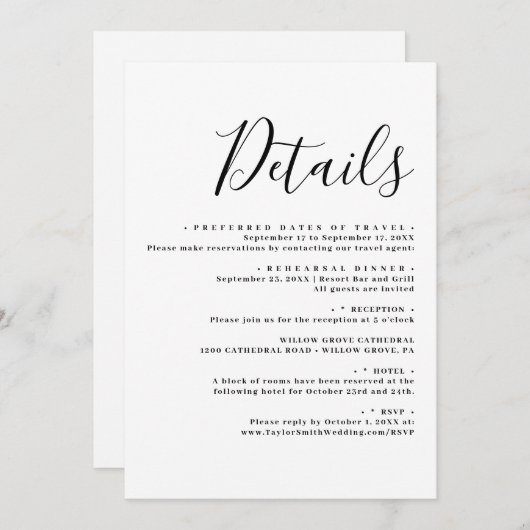 Invitation Mariage élégant détails de script moderne (Devant / Derrière)