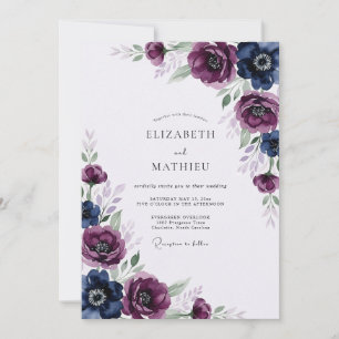 Invitation Mariage élégant d'hiver Indigo Plum