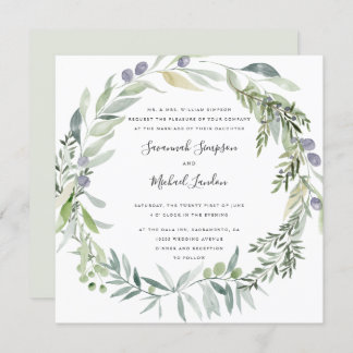 Invitation Mariage élégant d'Olive et de feuilles