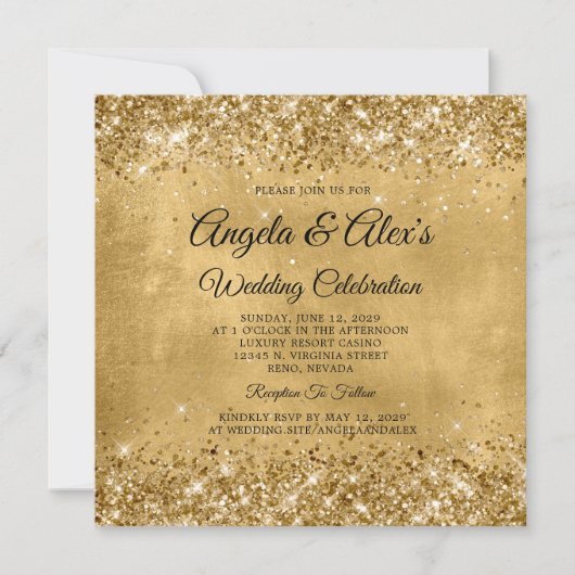 Invitation Mariage Élégant Doré Pailleté (Devant)