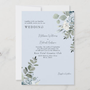 Invitation Mariage Élégant Dusty Blue Floral Sans Parents