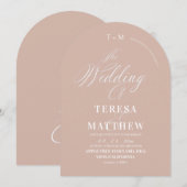 Invitation Mariage élégant Dusty Rose & Blanc Script Classiqu (Devant / Derrière)