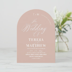 Invitation Mariage élégant Dusty Rose & Blanc Script Classiqu