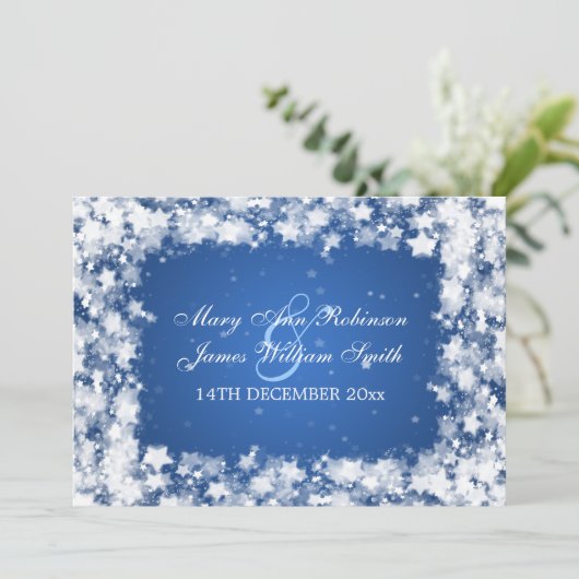 Invitation Mariage élégant Éblouissant Étoiles Bleu (Debout devant)