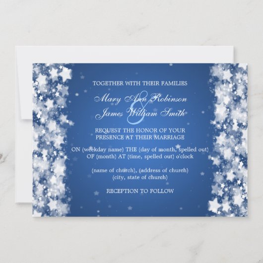 Invitation Mariage élégant Éblouissant Étoiles Bleu (Dos)