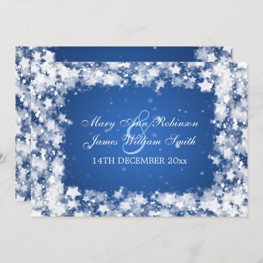 Invitation Mariage élégant Éblouissant Étoiles Bleu (Devant / Derrière)