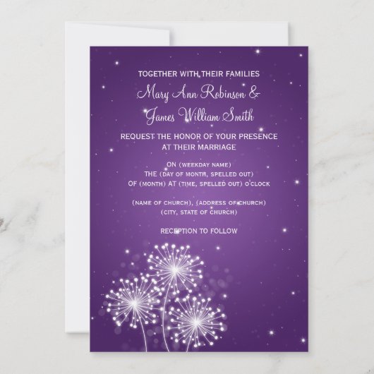 Invitation Mariage élégant Éclaircissement d'été pourpre (Dos)