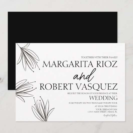 Invitation Mariage élégant écriture manuscrite lis (Devant / Derrière)