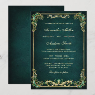 Invitation Mariage élégant émeraude et or