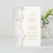 Invitation Mariage élégant en Agate blanche or (Debout devant)