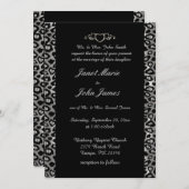 Invitation Mariage élégant en argent et léopard noir (Devant / Derrière)
