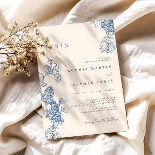 Invitation Mariage Elégant en Bleu avec Dentelle Florale Ivoi
