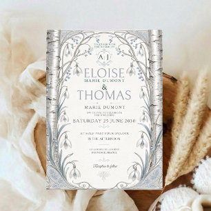 Invitation Mariage Élégant en Bois de bouleau en Hiver Argent