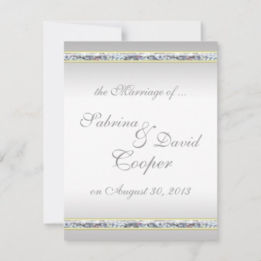 Invitation Mariage élégant en damas argenté et rose rose (Dos)