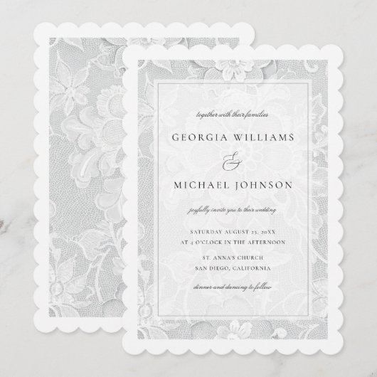 Invitation Mariage Élégant en Dentelle Blanche (Devant / Derrière)