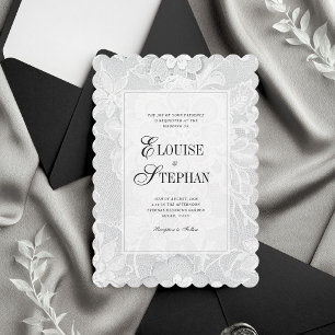 Invitation Mariage élégant en dentelle blanche à bordure ourl