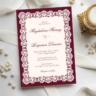 Invitation Mariage Élégant en Dentelle d'Ivoire Vintage Burgu
