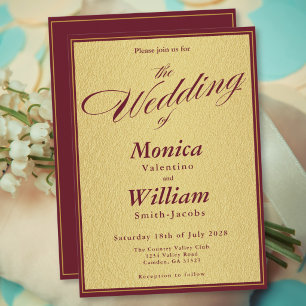 Invitation Mariage élégant en écriture Burgundy Gold