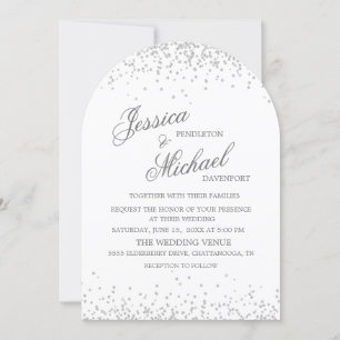Invitation Mariage élégant en écriture script argenté blanc