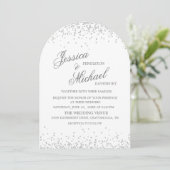 Invitation Mariage élégant en écriture script argenté blanc (Debout devant)