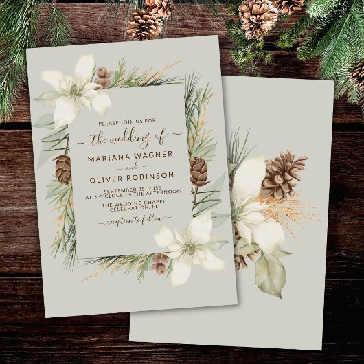 Invitation Mariage élégant en écriture script beige hivernal