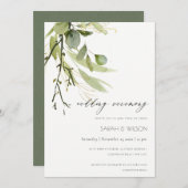 Invitation Mariage ELEGANT EN FEAFE VERT FOLIAGE EAU COULEUR (Devant / Derrière)