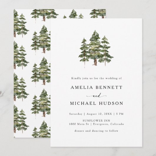 Invitation Mariage élégant en forêt (Devant / Derrière)