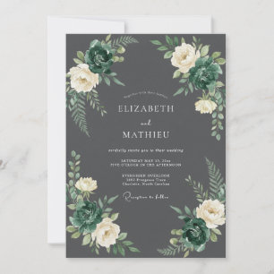 Invitation Mariage Élégant en Forêt Gris Foncé