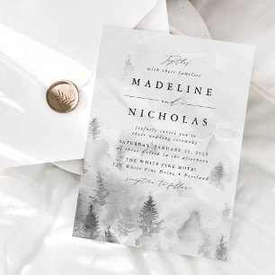 Invitation Mariage Élégant en Forêt Grise d'Hiver