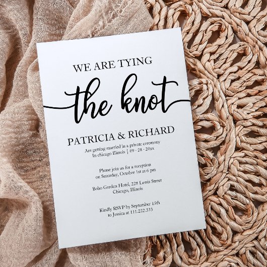 Invitation Mariage Élégant En Fuite avec Calligraphie Noir et