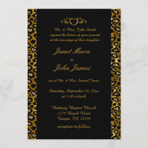 Invitation Mariage élégant en léopard d'or et noir
