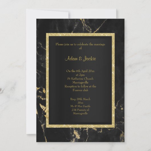 Invitation MARIAGE ÉLÉGANT EN MARBRE D'Or Noir (Devant)