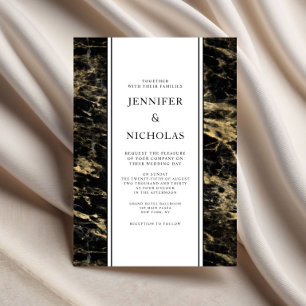 Invitation Mariage Élégant en Marbre Noir