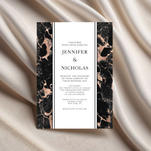 Invitation Mariage Élégant en Marbre Noir et Or Rose
