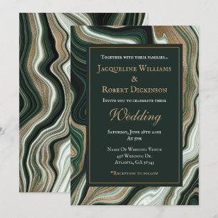 Invitation Mariage élégant en marbre vert et or