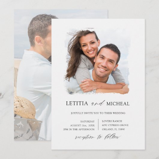 Invitation Mariage Élégant en Noir et Blanc (Devant / Derrière)