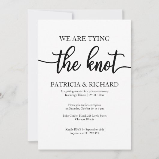 Invitation Mariage Élégant en Noir et Blanc avec Calligraphie (Devant)