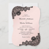 Invitation Mariage élégant en noir et rose avec dentelle flor (Devant)